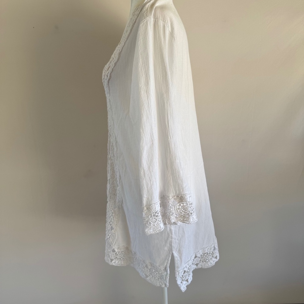 La Blanca White Crochet Trim Tunic Coverup Size L Resort Beach - Picture 8 of 10